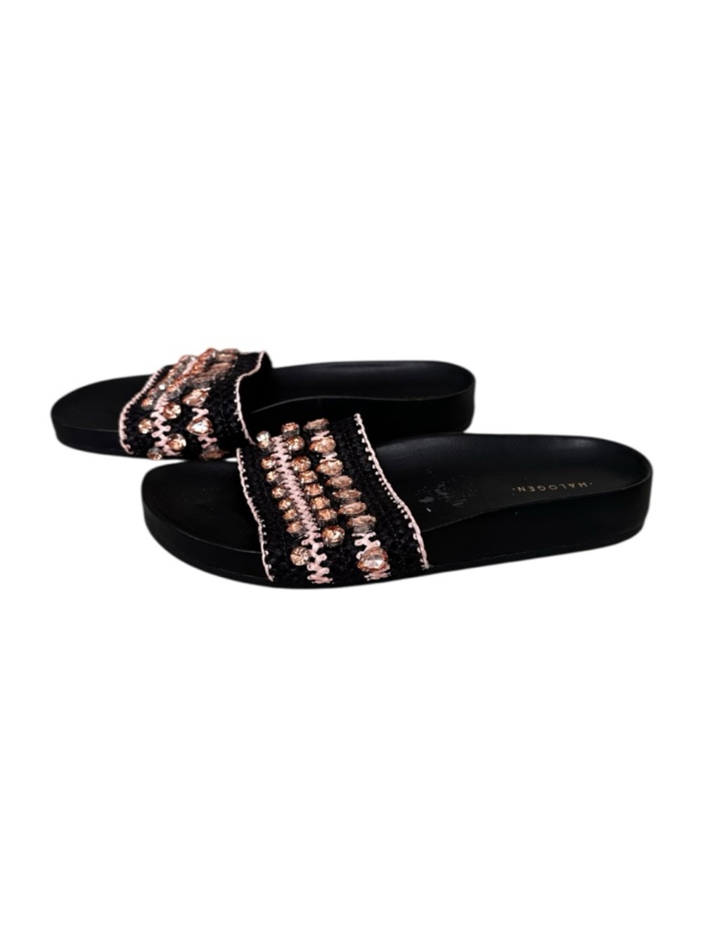 Halogen Raffia Crystal Beach Pool Sandal Slide - Picture 4 of 9